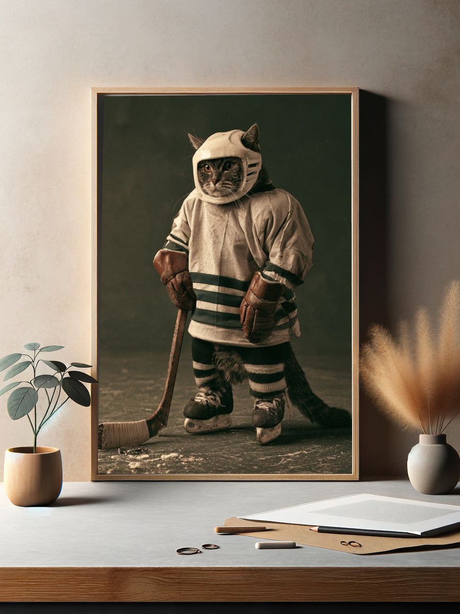 Hockey Cat Portrait Poster. — room view 2