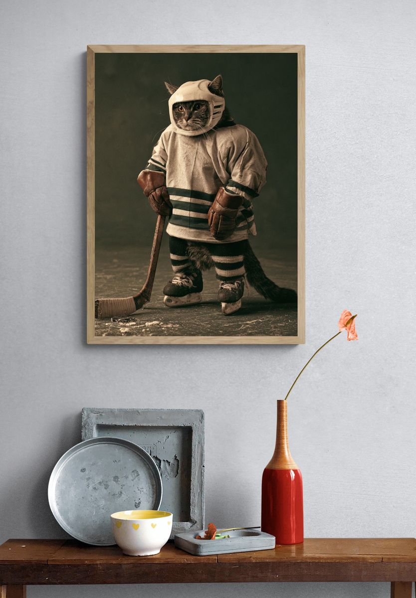 Hockey Cat Portrait Poster. — room view 3