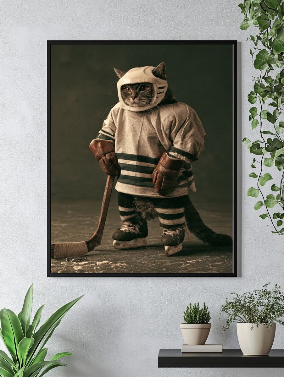 Hockey Cat Portrait Poster. — room view 4