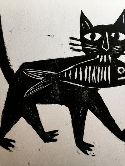 Black Cat Fish Illustration Poster. poster