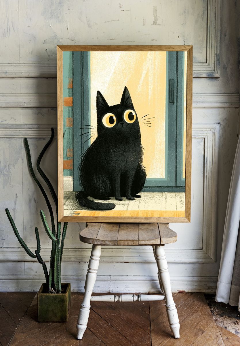 Black Cat Illustration Poster. room preview