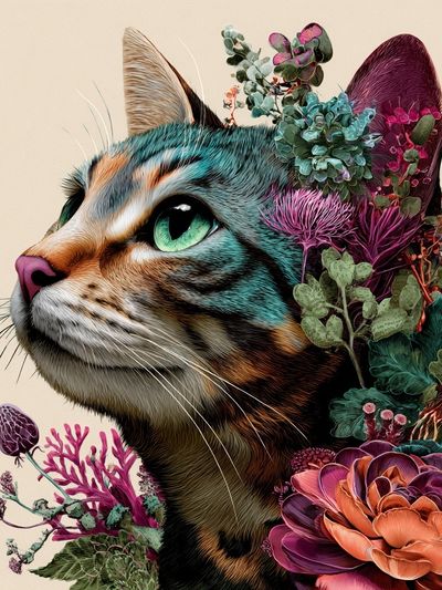 Floral Cat Illustration Poster. poster print