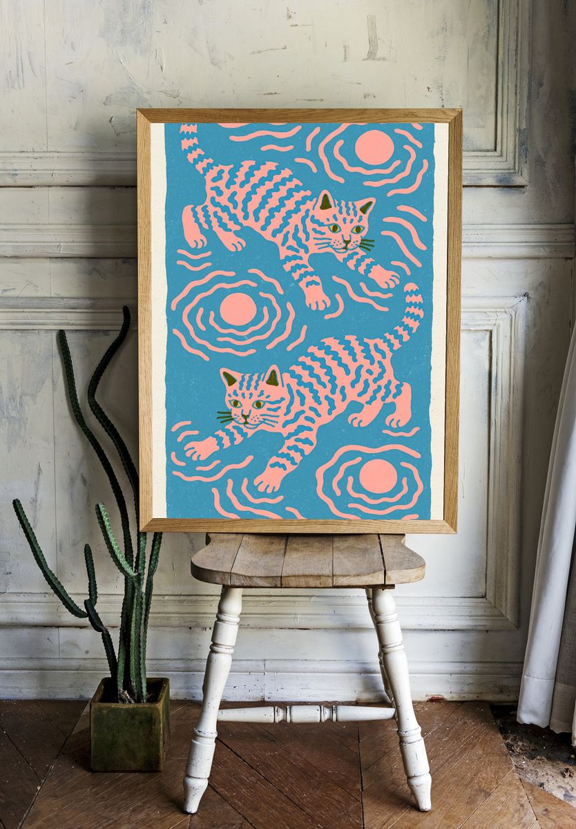 Playful Cats Illustration Poster. room preview