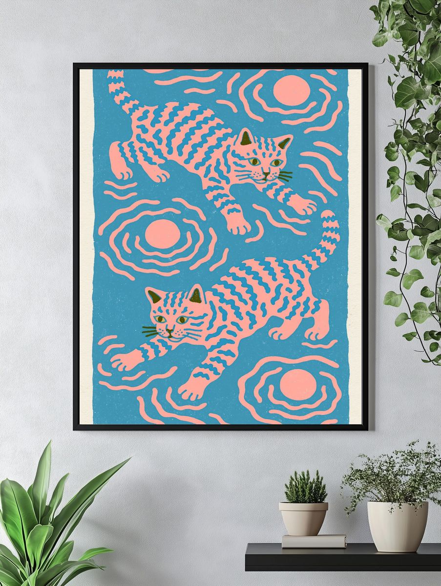 Playful Cats Illustration Poster. — room view 4