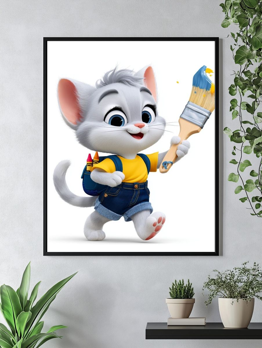 Cute Kitten Painter Illustration Poster. — room view 4