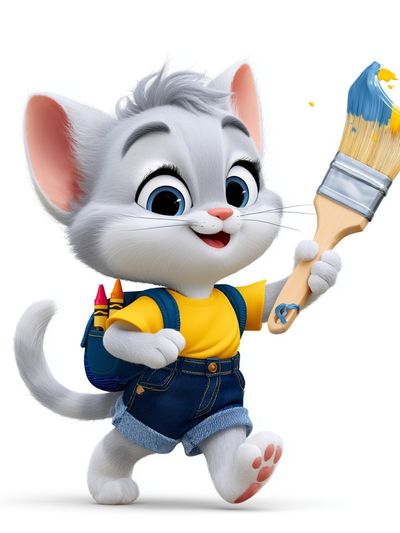 Cute Kitten Painter Illustration Poster.