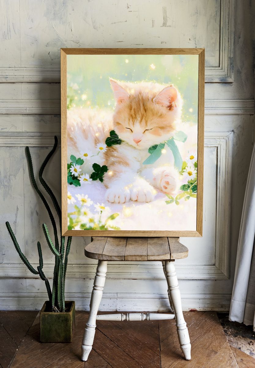 Sleeping Kitten Watercolor Poster. room preview