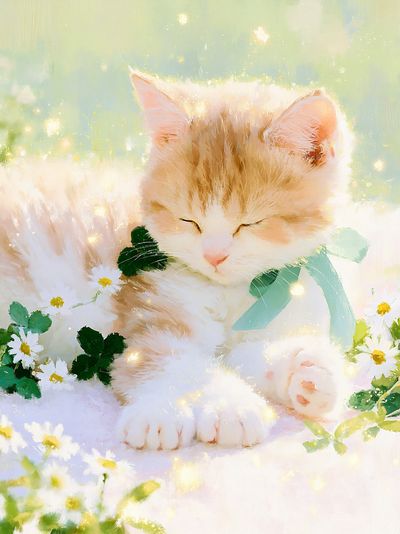 Sleeping Kitten Watercolor Poster.