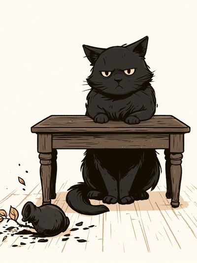 Grumpy Black Cat Illustration Poster.