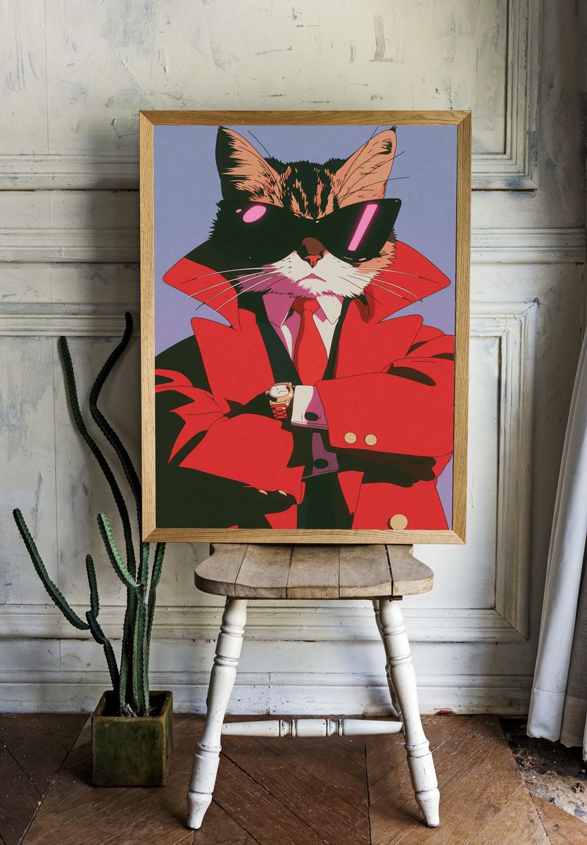 Cool Cat in Red Coat Poster. room preview