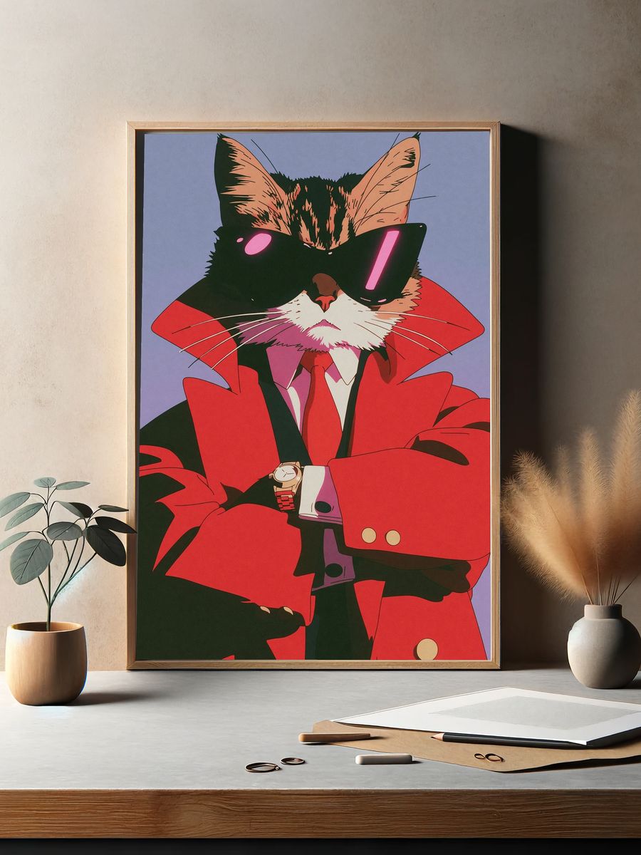 Cool Cat in Red Coat Poster. — room view 2