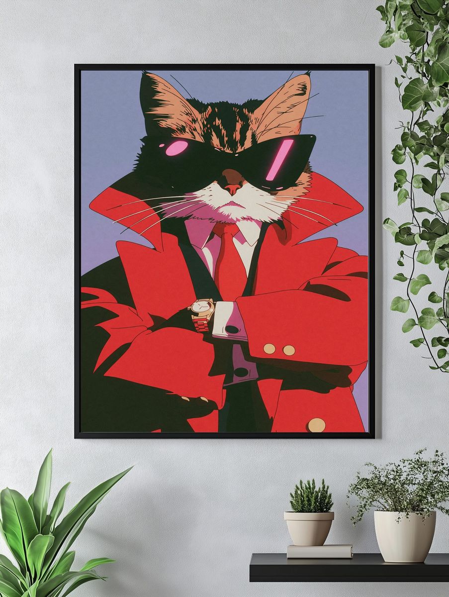 Cool Cat in Red Coat Poster. — room view 4