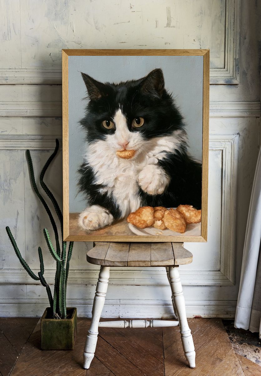 Tuxedo Cat with Pastries Poster. — room view 1