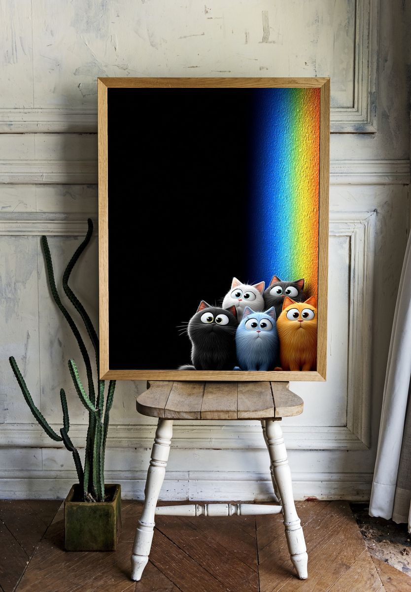 Colorful Cats — Cartoon Print. — room view 1