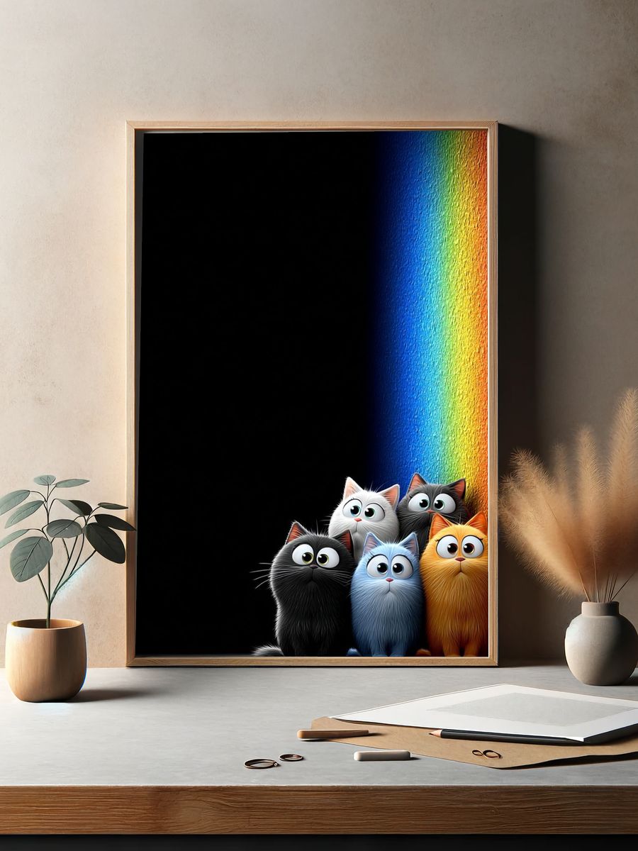 Colorful Cats — Cartoon Print. — room view 2