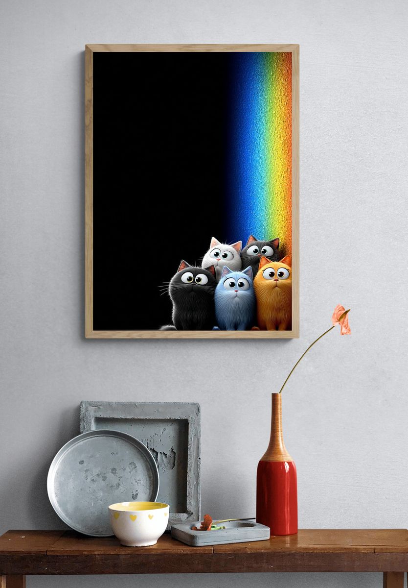 Colorful Cats — Cartoon Print. — room view 3