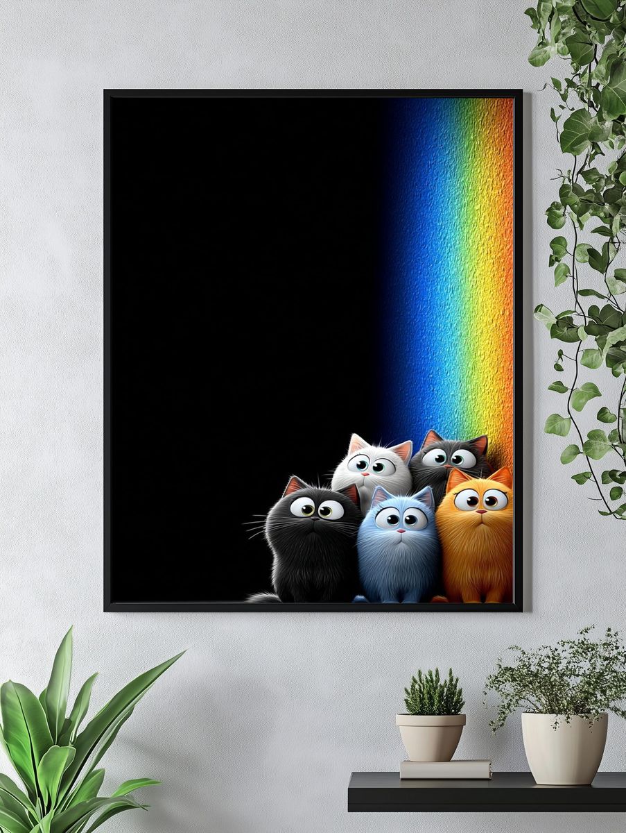 Colorful Cats — Cartoon Print. — room view 4