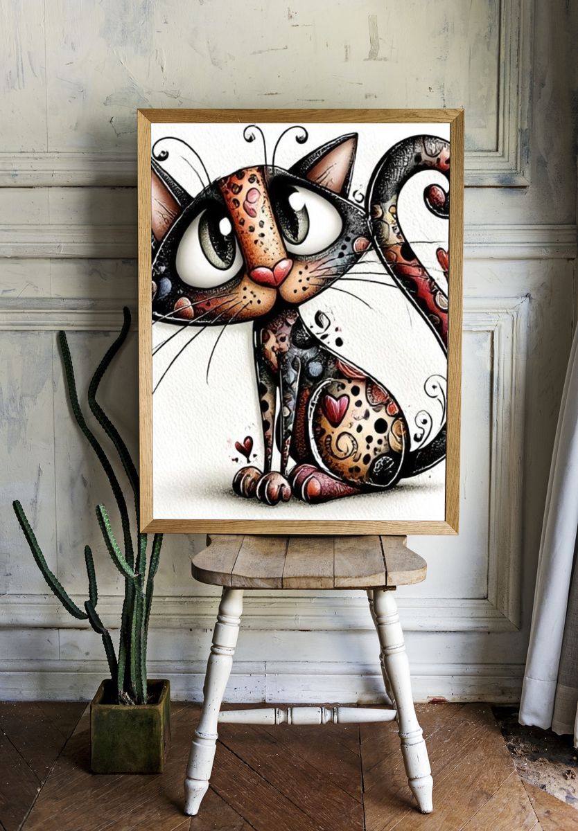Whimsical Cat Illustration Poster. room preview