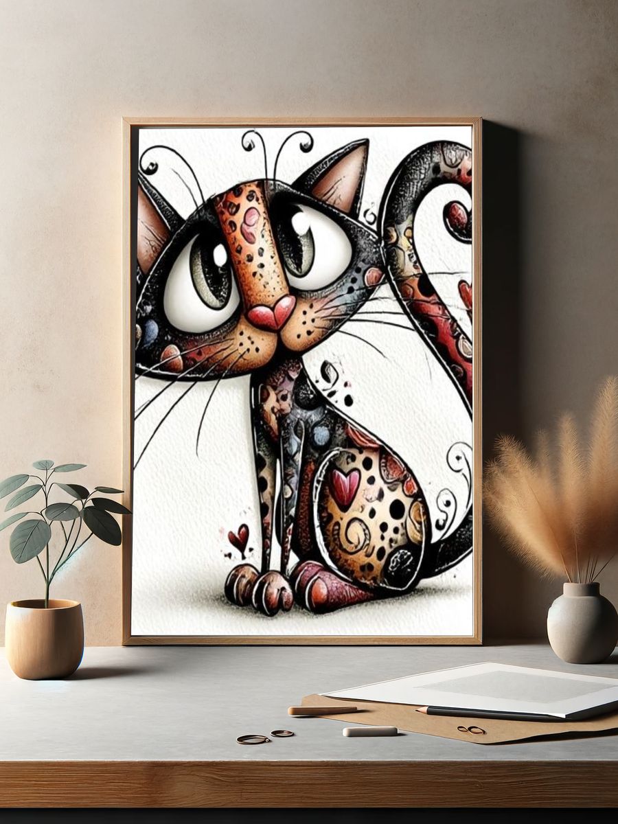 Whimsical Cat Illustration Poster. — room view 2