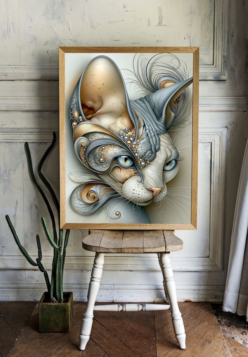 Abstract Cat Portrait Poster. room preview