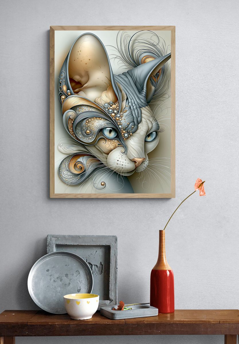 Abstract Cat Portrait Poster. — room view 3
