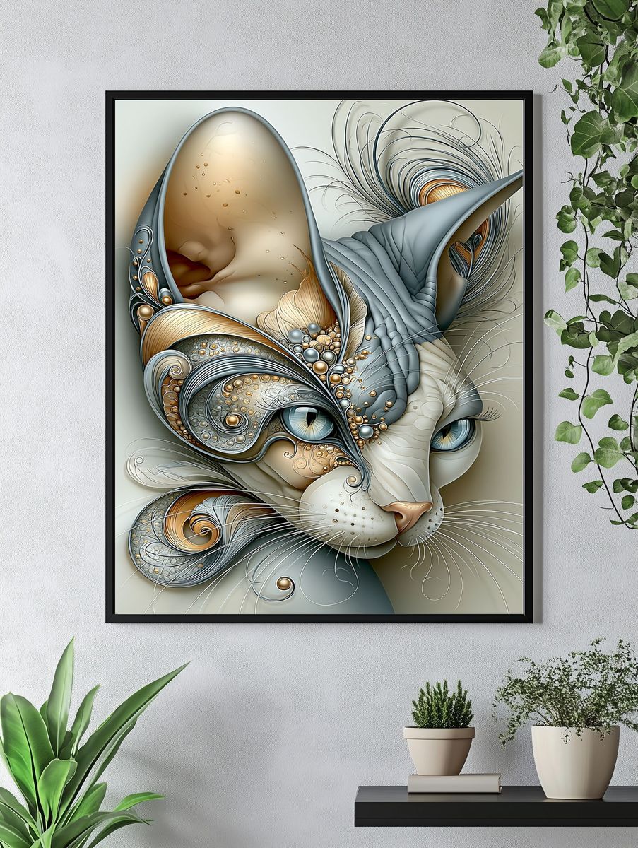 Abstract Cat Portrait Poster. — room view 4