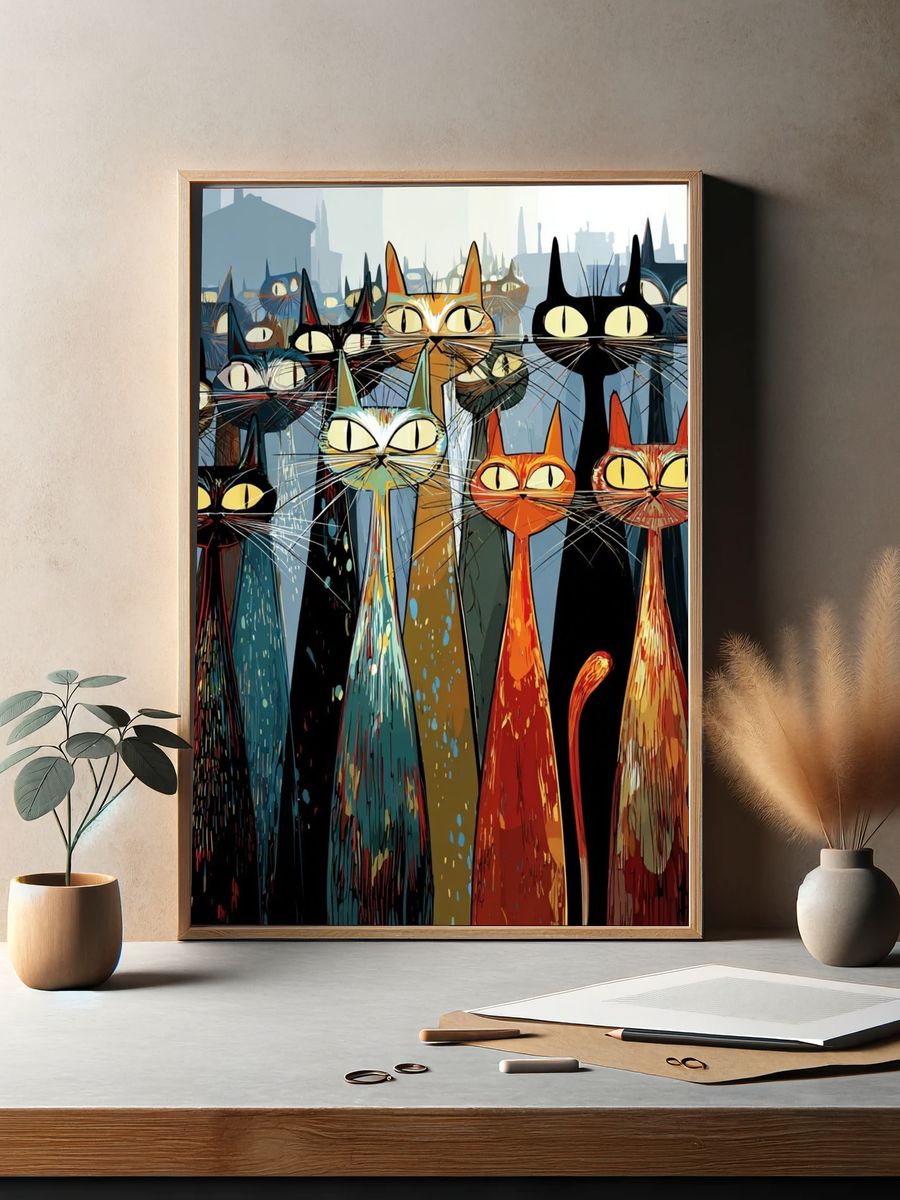 Colorful Cat Parade — Illustration Print. — room view 2