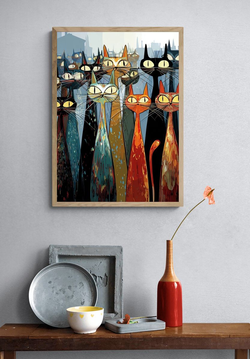 Colorful Cat Parade — Illustration Print. — room view 3