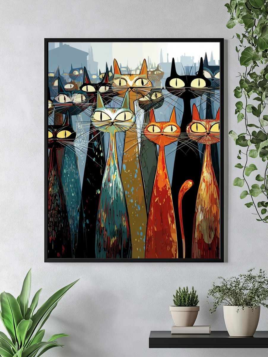 Colorful Cat Parade — Illustration Print. — room view 4