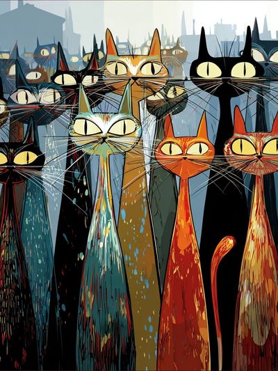 Colorful Cat Parade — Illustration Print. poster print