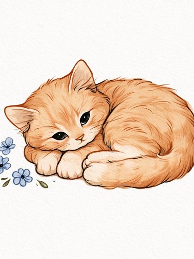 Sleeping Ginger Cat Watercolor Print. poster
