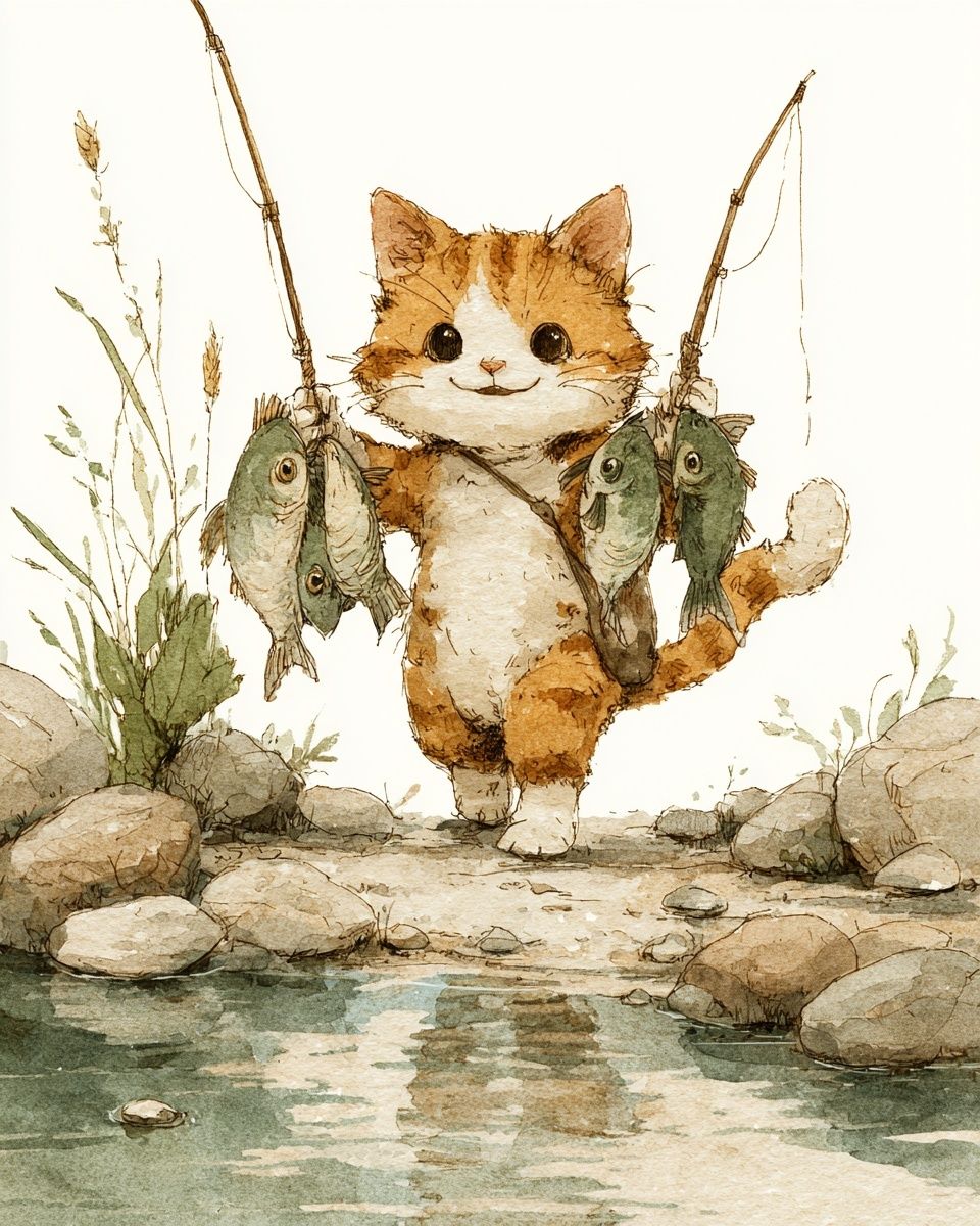 Fishing Cat Watercolor Poster. poster — animals art