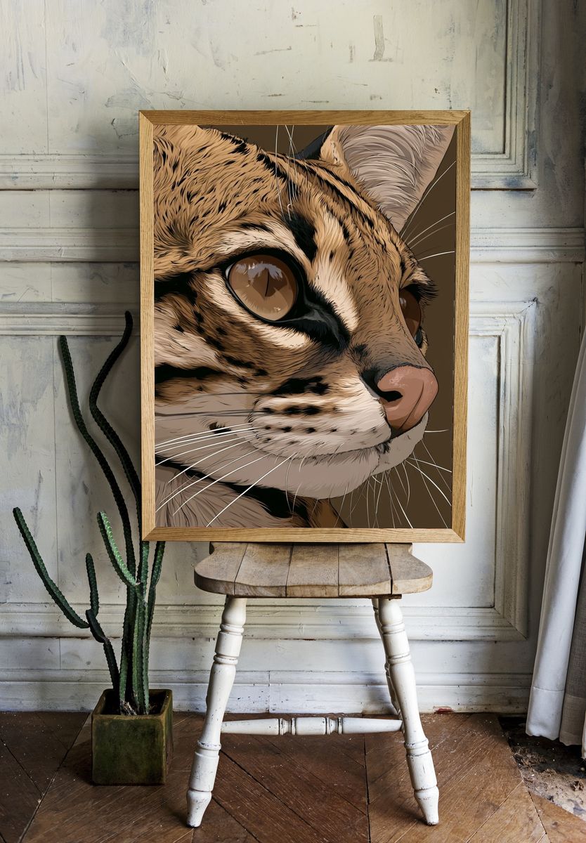 Tabby Cat Portrait Illustration Poster. — room view 1