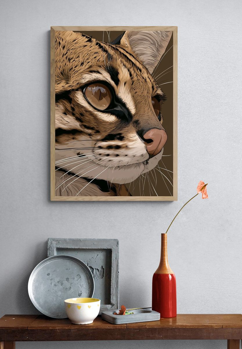Tabby Cat Portrait Illustration Poster. — room view 3