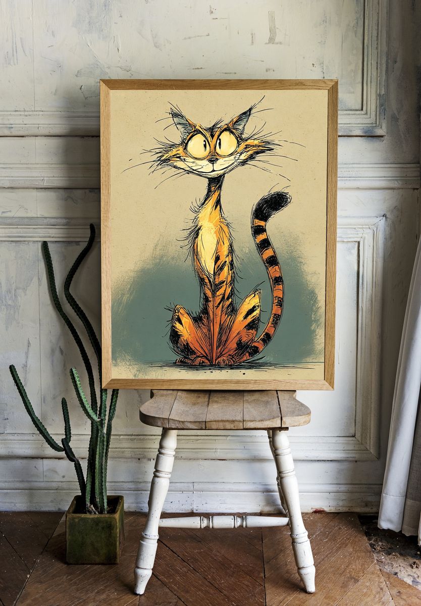 Whimsical Cat Sketch Poster. — room view 1
