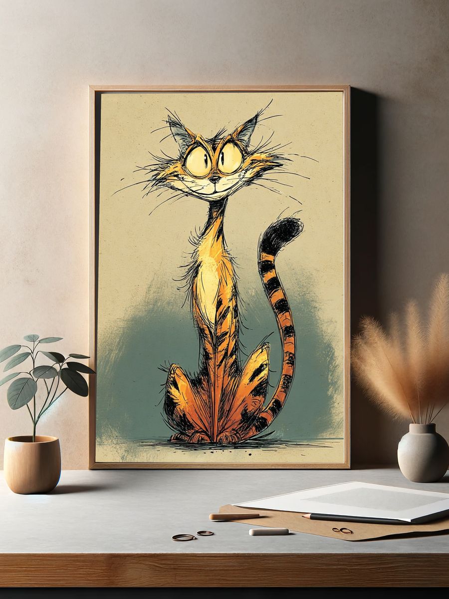 Whimsical Cat Sketch Poster. — room view 2