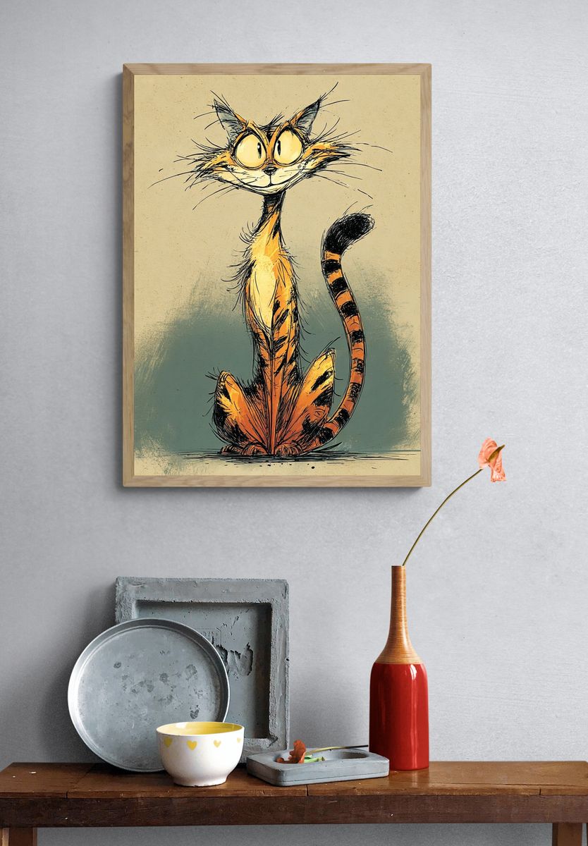 Whimsical Cat Sketch Poster. — room view 3