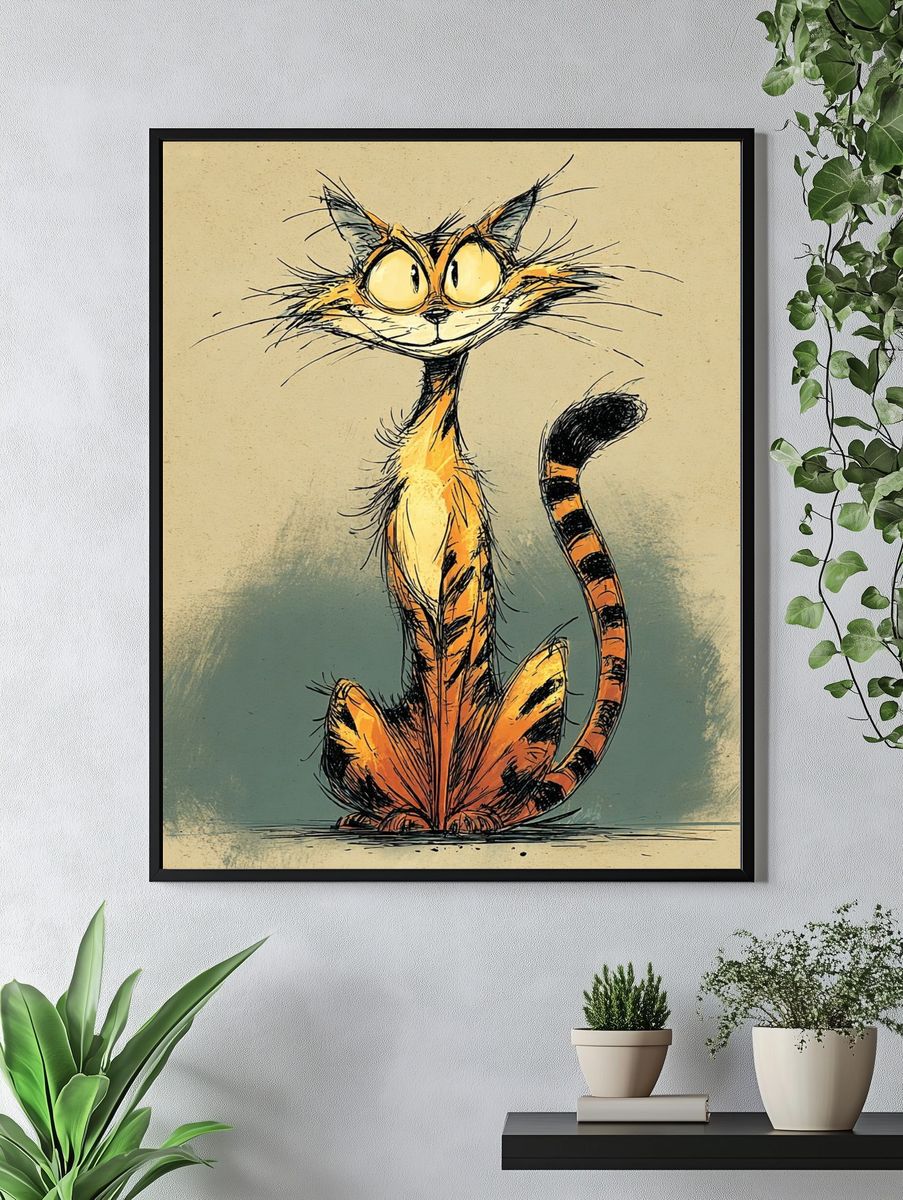 Whimsical Cat Sketch Poster. — room view 4
