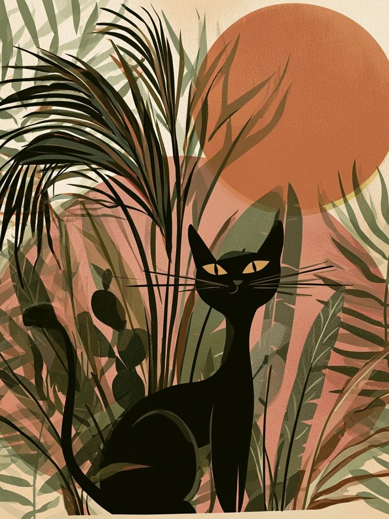 Black Cat Jungle Sunset Poster. poster — animals art