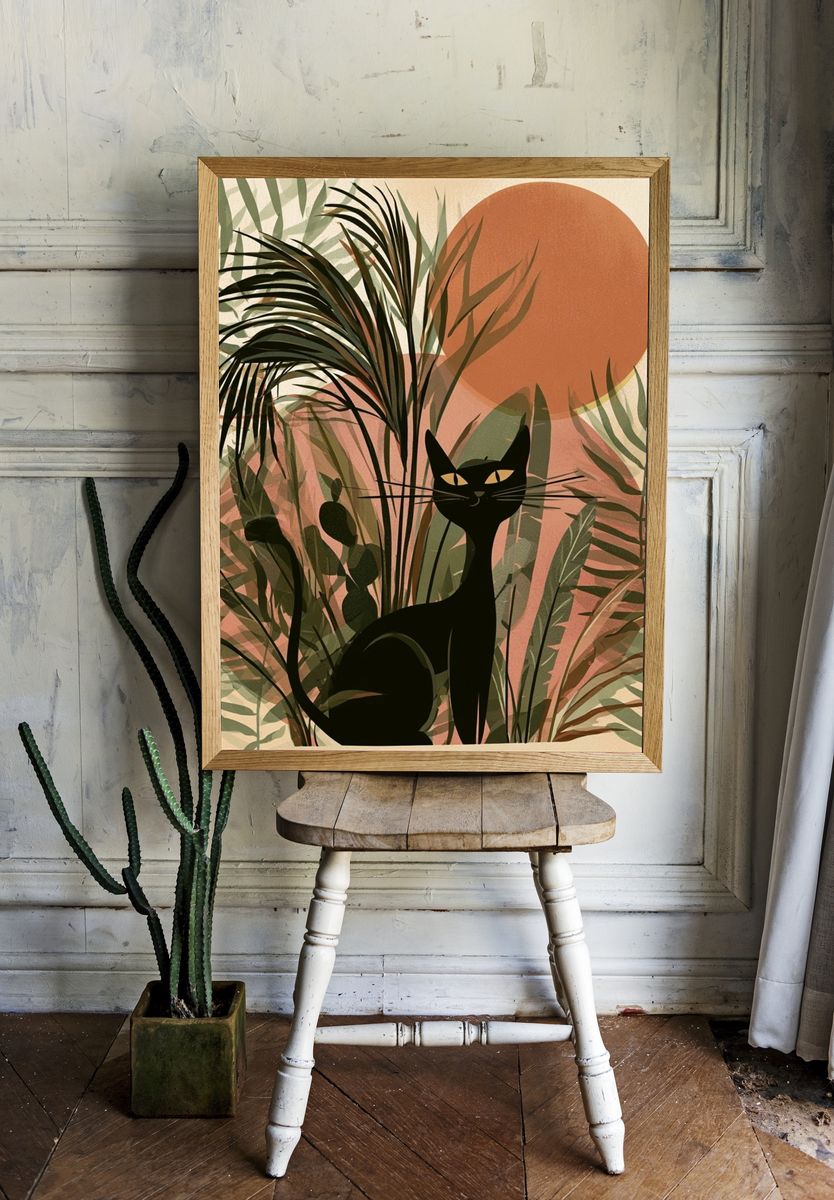 Black Cat Jungle Sunset Poster. — room view 1