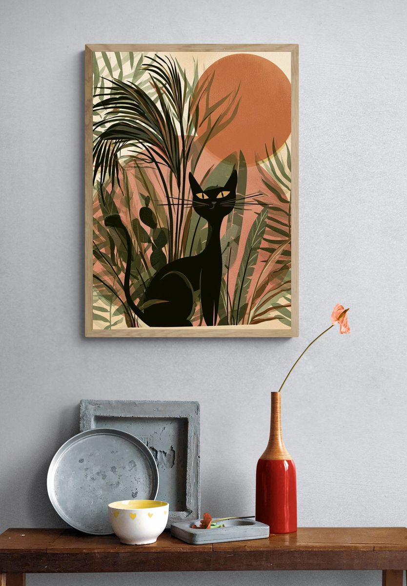 Black Cat Jungle Sunset Poster. — room view 3