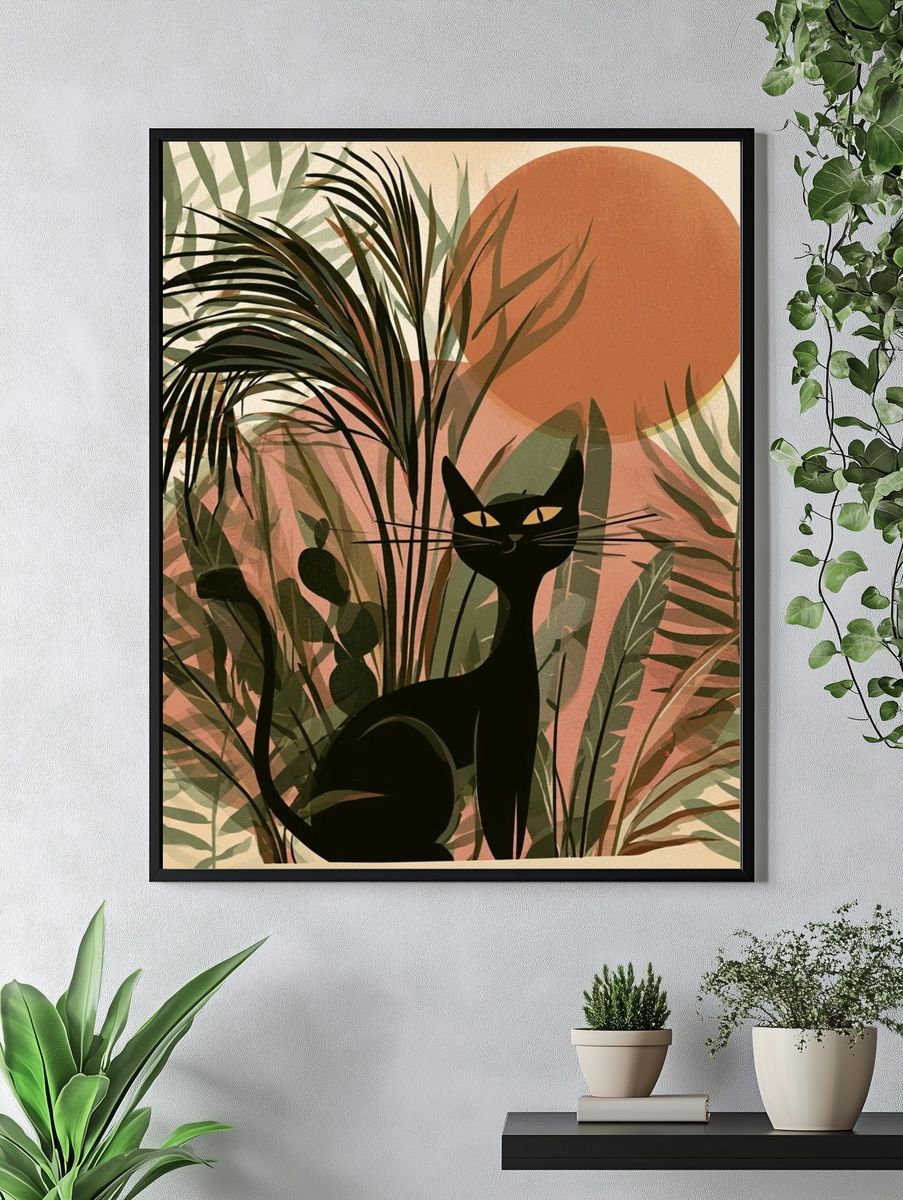 Black Cat Jungle Sunset Poster. — room view 4
