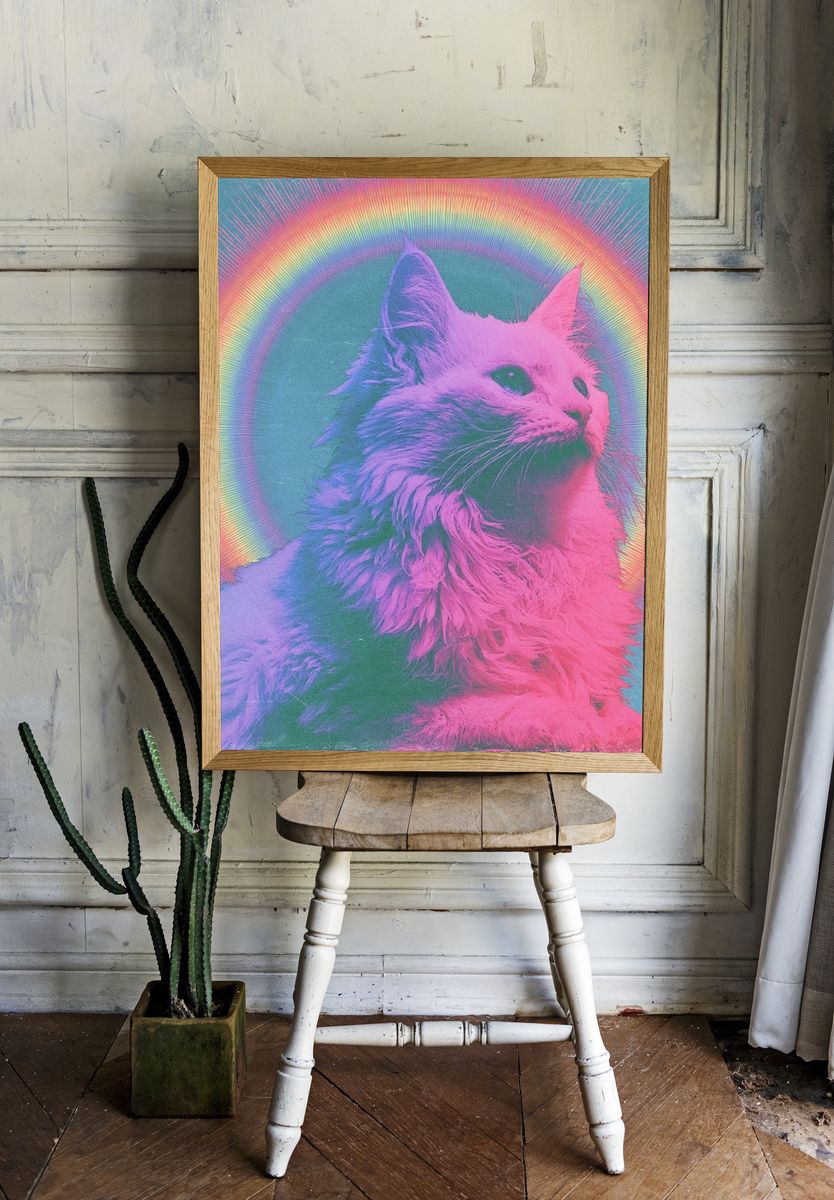 Rainbow Cat Portrait Poster. — room view 1