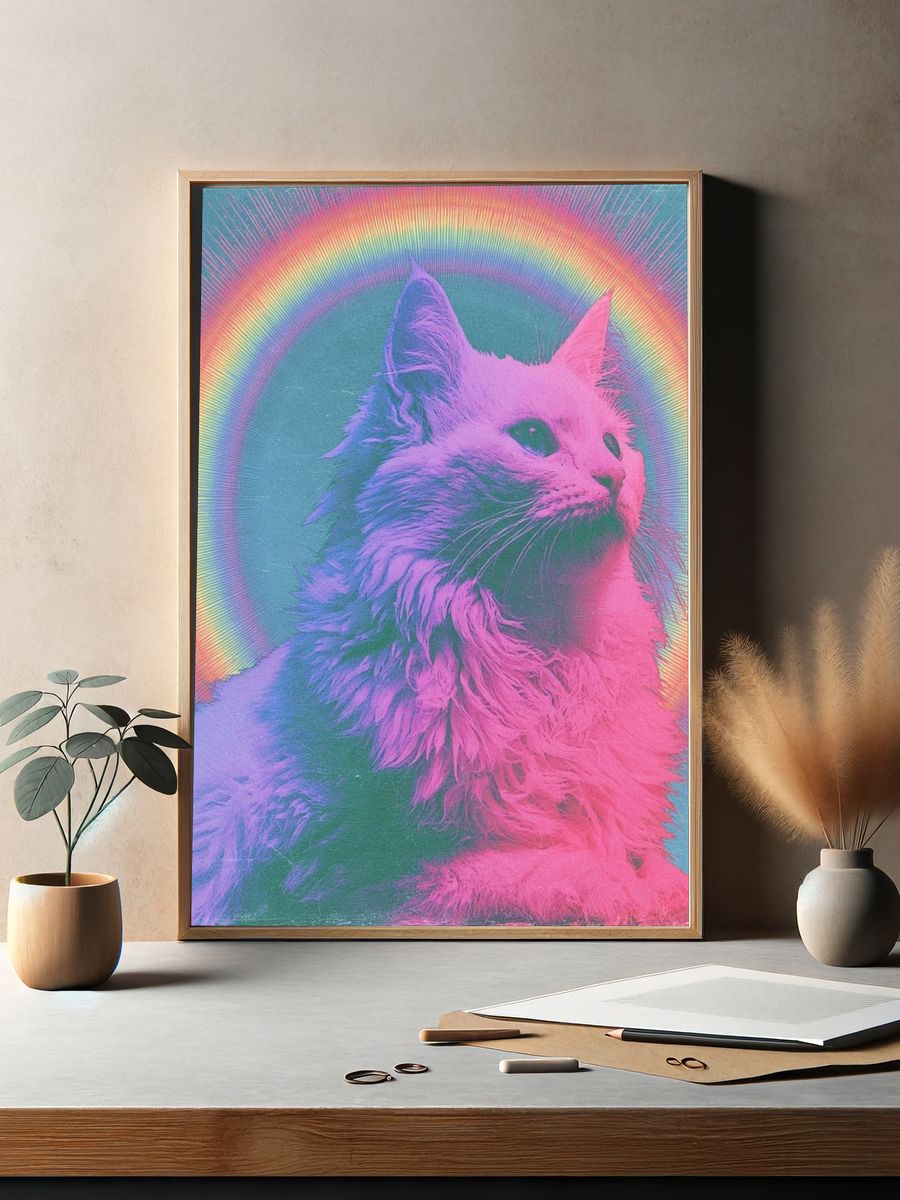 Rainbow Cat Portrait Poster. — room view 2