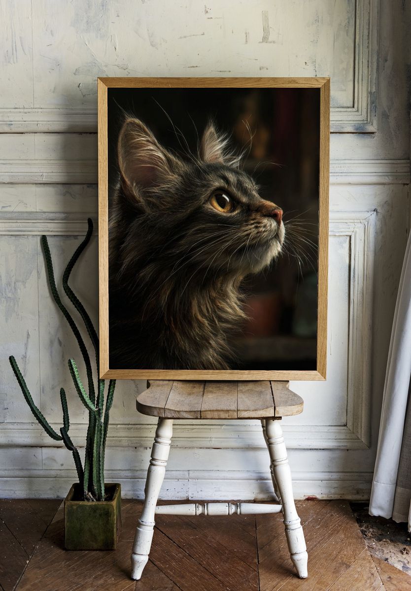 Long-Haired Cat Portrait Poster. — room view 1