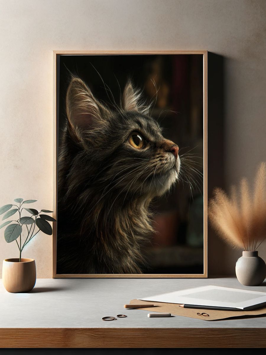 Long-Haired Cat Portrait Poster. — room view 2