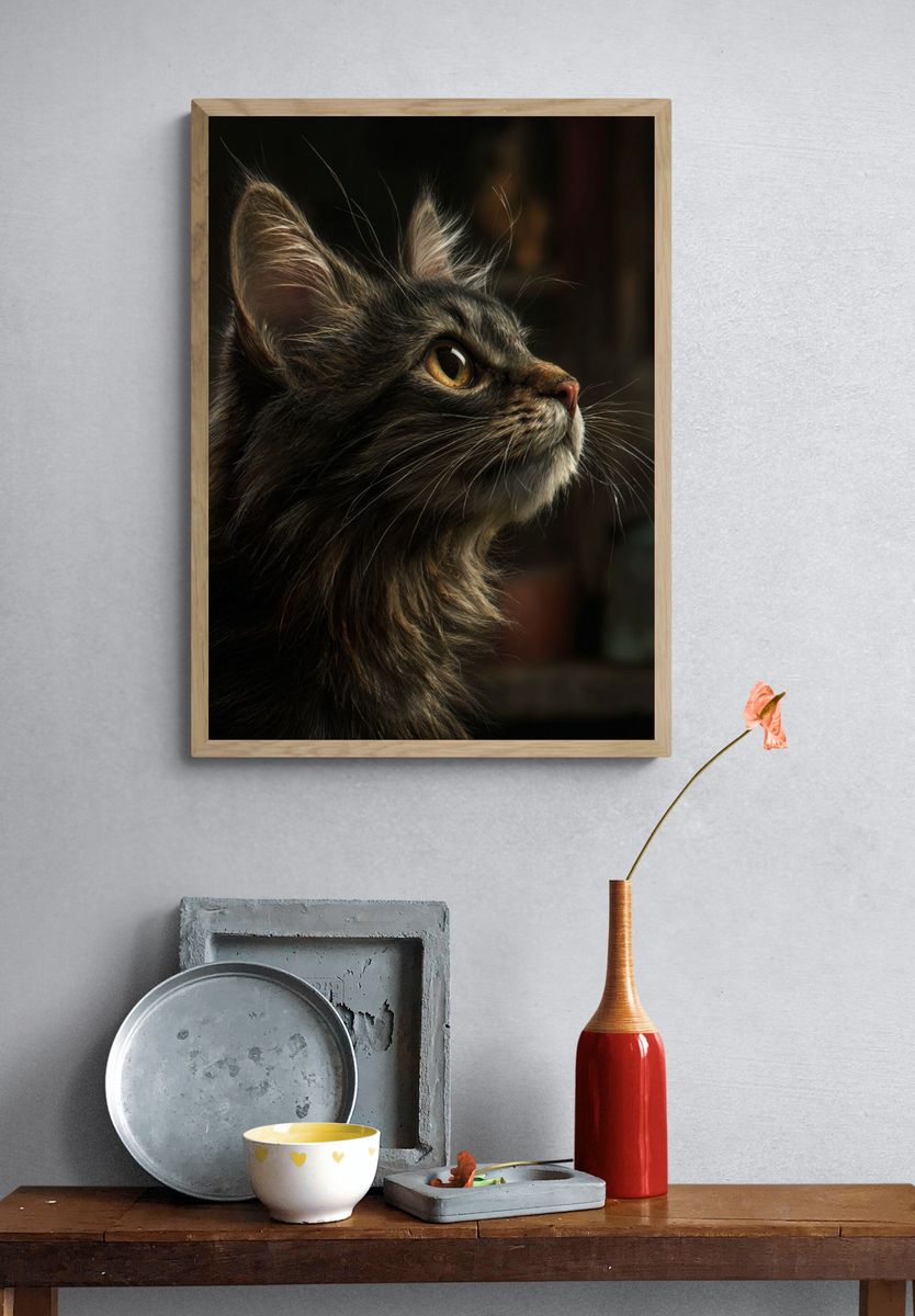 Long-Haired Cat Portrait Poster. — room view 3