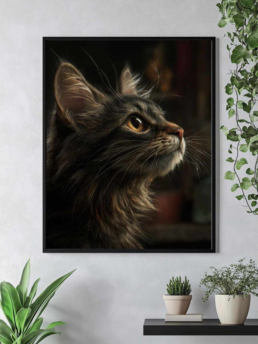 Long-Haired Cat Portrait Poster. — room view 4