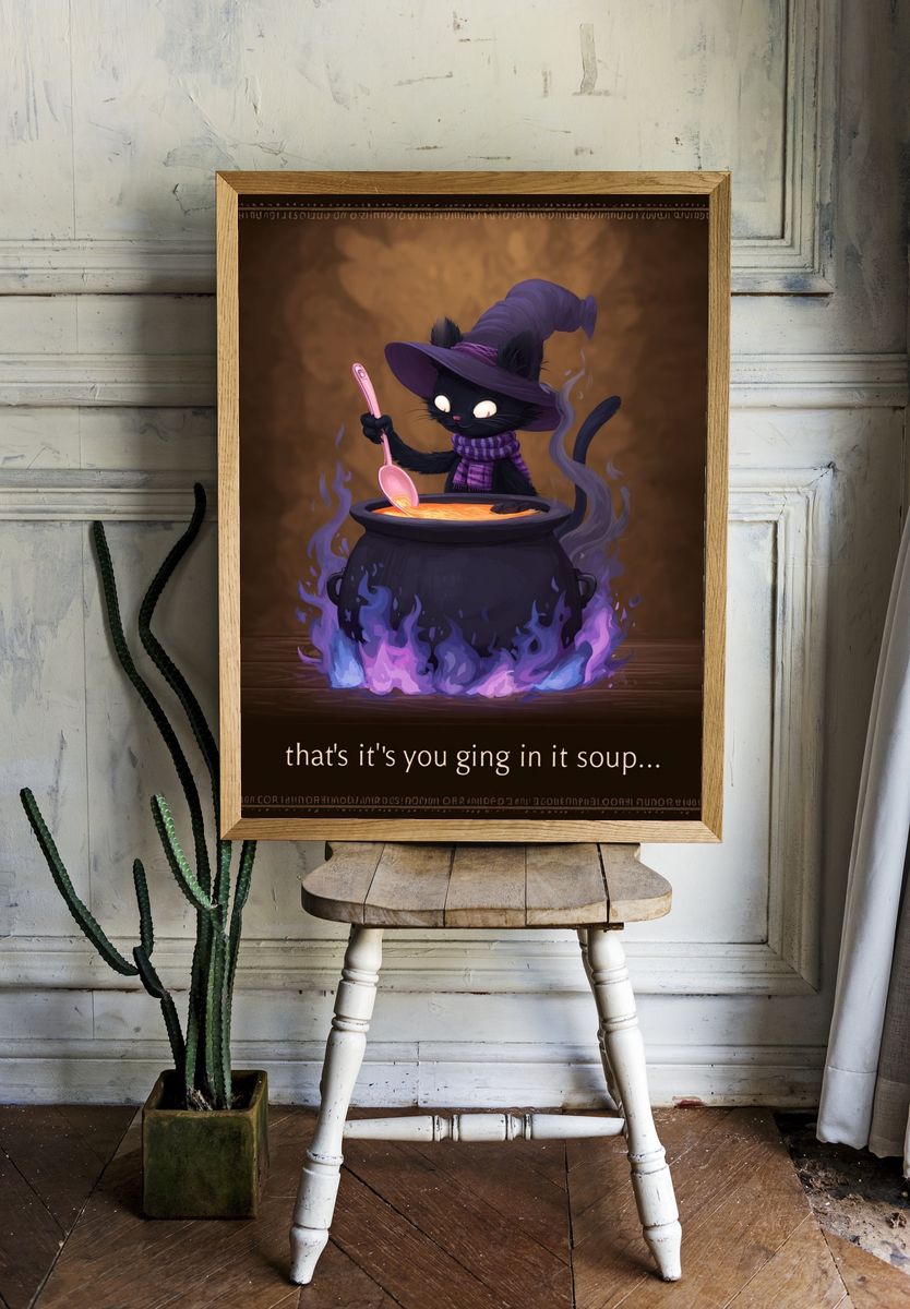 Black Cat Witch — Illustration Print. — room view 1