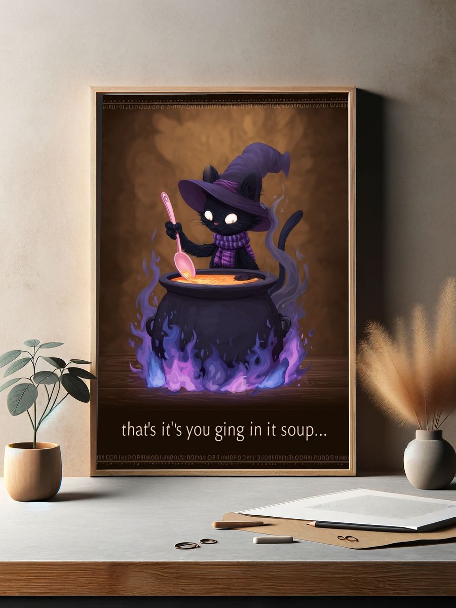 Black Cat Witch — Illustration Print. — room view 2